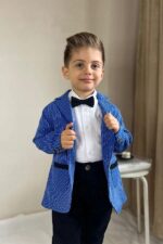 Garnitur dla chłopca, elegancki komplet, w komplecie z muszką - obrazek 3
