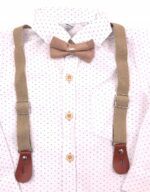 Elegancki chłopięcy komplet koszula spodnie szelki muszka 92 cm - obrazek 4