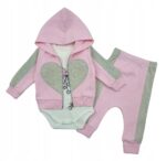 Bawełniany różowy zestaw 3-częściowy dla dziewcząt