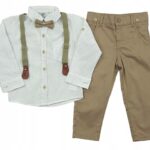 Elegancki chłopięcy komplet koszula spodnie szelki muszka 92 cm