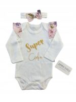 Body dziewczęce z kwiatowymi rękawami i opaską na głowę